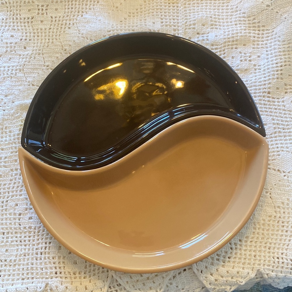 At Home America two part round serving dishes, yin yang kidney shape
